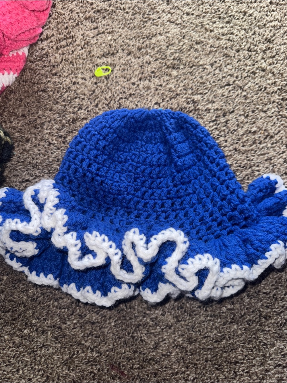 Handmade Blue and White Ruffle Sun Hat for Kids